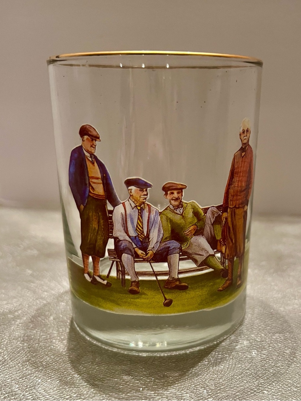 RARE Vtg 4 Golfers on Whiskey Bar Glass Old Fashioned rocks MidCentury Modernism